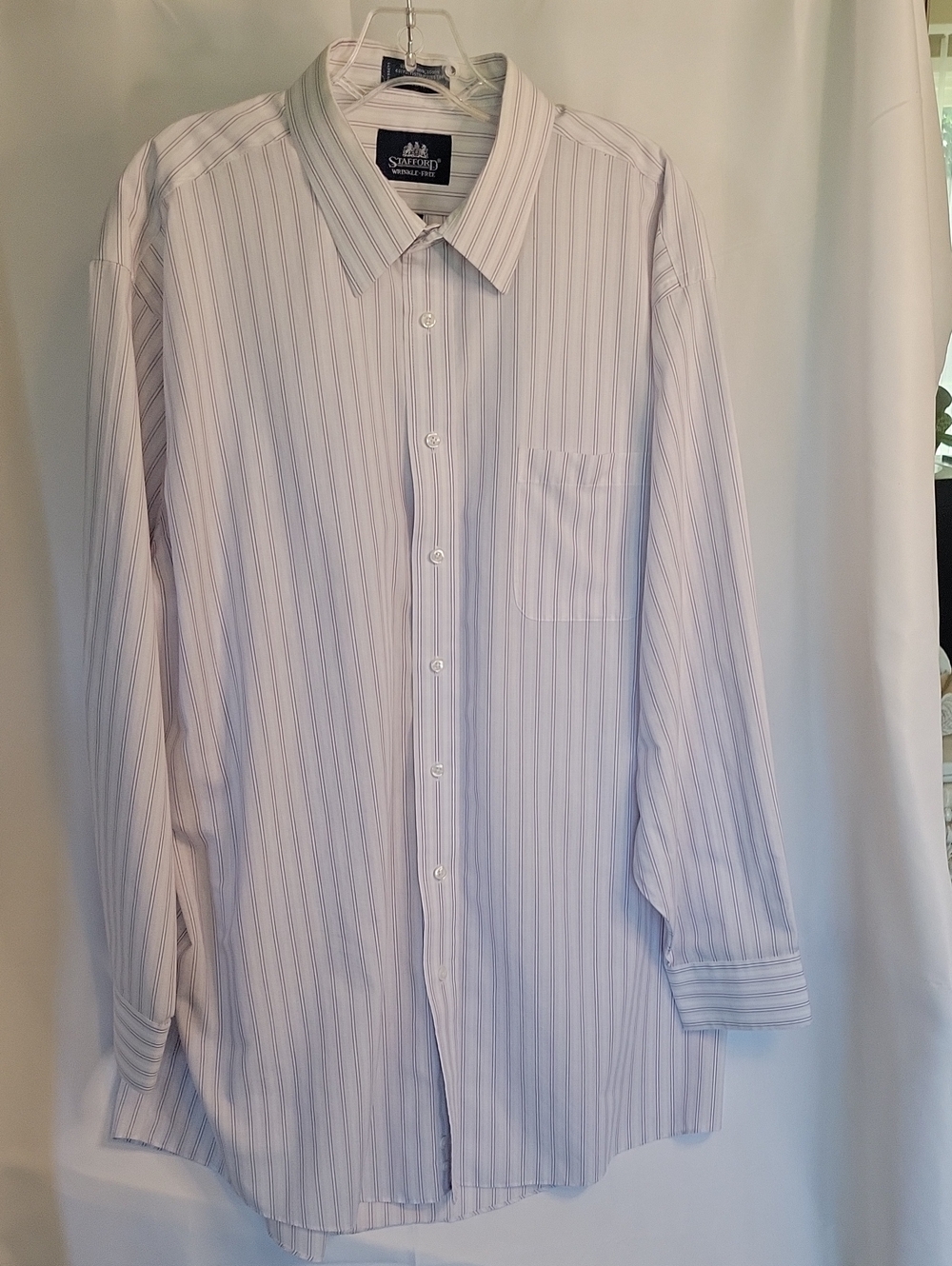 Stafford White Dress Shirt with Light Blue Stripes